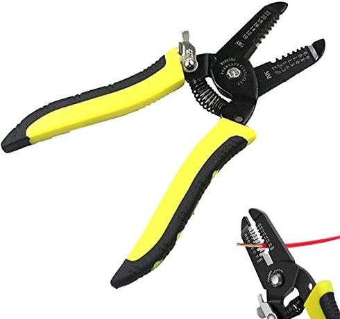 Pince à Dénuder Multifonctionnelle,Pince Coupante 2 en 1,pince à Dénuder Automatique,Trou Fileté de Précision 10 à 22AWG,Pour fil de cisaillement/pelage/pressage, électricien