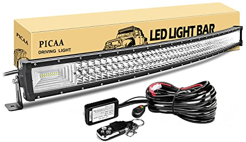 PICAA LED Arbeitsscheinwerfer Bar, 42 Zoll 540W Gewölbt Led Lichtbalken 12V | Mit Fernbedienung Kabelbaum, Drei Reihen, Zusatzscheinwerfer Bar, Für SUV Offroad ATV UTV Traktor 4x4 Auto,6000K,Wasserfest