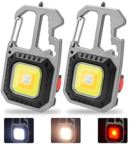 2 Stück Mini LED Arbeitsleuchte Schlüsselanhänger Taschenlampe 7 Modi 800 Lumen Tragbare Wiederaufladbare Notlicht Inspektionsleuchten mit Flaschenöffner Magnetfuß für Camping Reparatur Notbeleuchtung