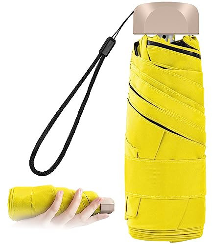 Vicloon Taschenschirm Ultraleicht, Mini Umbrella mit 5 Edelstahl Rippen, Kompakt, Faltender UV-Regenschirm für Erwachsene und Kinder, Leicht Kompakt, Stetig, Gelb, 210g