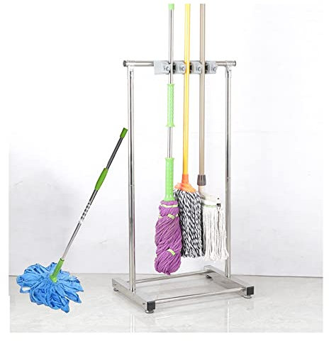 WXZX Colgador de Escobas y Fregonas, Organizador de Limpieza, 5 Posiciones y 6 Ganchos (Tamaño: 3 Slots), Acero Inoxidable, para Jardín, Garaje, Escuelas