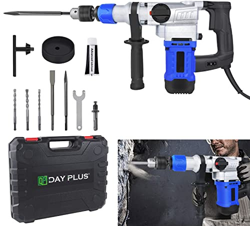 1080W Rotary Hammer Drill Corded Electric Electric SDS Plus Drill, Heavy Duty Variable Speed Hammer Drill Set with 3 Drill Bits & Flat Chisels & Point Chisels for Stone Masonry Brick Metal & Wood