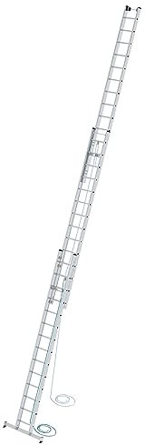 PROREGAL Sprossen-Seilzugleiter 3-teilig mit nivello®-Traverse 3x14 Sprossen | Leiter, Teleskopleiter, Trittleiter, Bockleiter, Sprossen-Doppelleiter