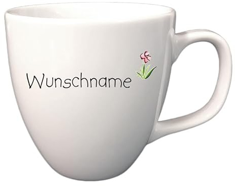 Doriantrade Kaffeebecher Tasse Porzellan Kaffeetasse 400ml Weiß rote Blume personalisierbar mit Wunschname Name Namen Geschirr personalisiert