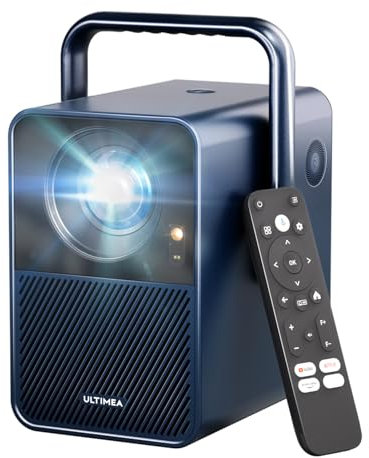 ULTIMEA Proiettore 4K Supporto Android TV 11.0 con Netflix, Videoproiettore 1000 ANSI Lumen, Dolby Audio, Bassi profondi, Design Maniglia, Home Cinema Portatile Proiettori 1080P Nativo, Poseidon E40