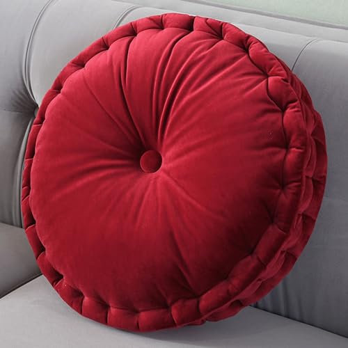 Konsilsa Rundes Sitzkissen, ultraweiches Stuhlpolster, Dickes, langlebiges, wendbares Stützstuhlkissen, Sitzerhöhungskissen für Terrasse, Garten, Wohnzimmer (Color : Rot, Größe : 40x40cm(16x16inch))