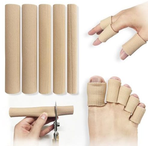 5 stycken tåskydd av silikon,slangbandage,slangbandage silikon, elastiskt tyg fodrat med mjuka tåavskiljare i silikon, för majsborttagning/lindring av för hårdnader/blåsor/calluses/kycklingögon(S,M,L)