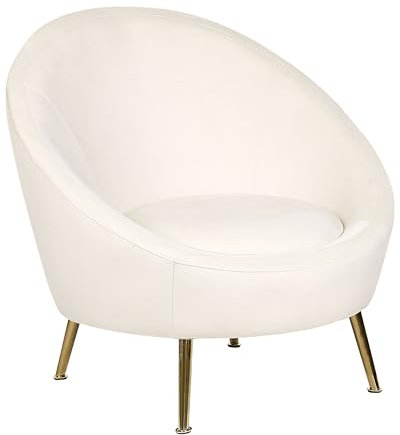 Beliani Sessel Samt weiß rund mit goldenen Metallbeinen Cocktailsessel glamourös Langa