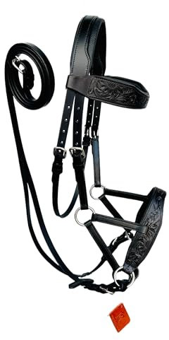 AHS us Zaumzeug aus naturfarbenem Leder, gebisslos, mit weißer Rindsleder-Polsterung, Volllederzügel, Schwarz, Pony