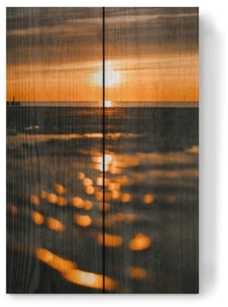 artboxONE Holzbild 30x20 cm Reise/Strand und Meer Sonnenuntergang in Domburg von Künstler Piero Nigro