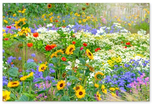 MuchoWow© Gartenposter Groß XXL Outdoor Bilder Gartendeko für draußen | 180x120 cm - Wetterfest Garten Sichtschutz Zaun Deko Banner Bild Blumen - Wiese - Farbenfroh - Natur