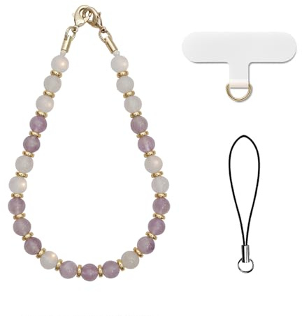 AOKSUNOVA Handykette Handgelenk Steine Handykette Universal Kurz Perlen Handyanhänger Handyschmuck Lila