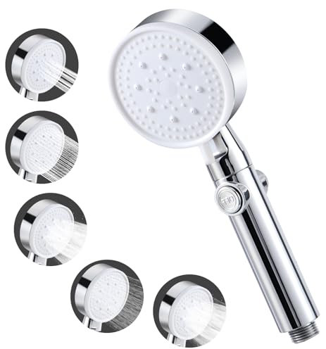 Vinabo Soffione Doccia,Doccino per Doccia Alta Pressione,Telefono Doccia Risparmio Idrico con 5 Tipi di getto Universale Doccia Soffione a pioggia, Ugello in Siliconecon Pulsante di Arresto
