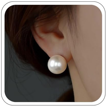 Yienate Pendientes de Perlas Simuladas Bola Plata Minimalista Para Novia Boda (8/10/12mm)
