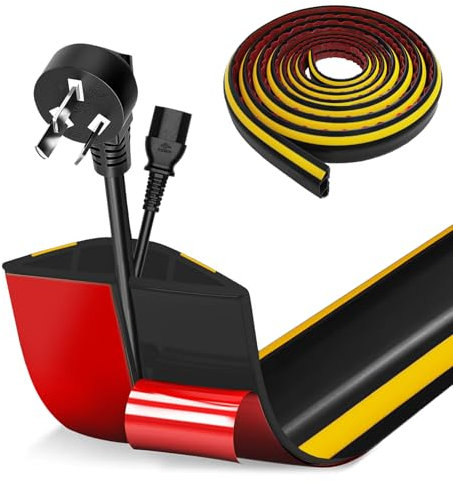 Cache Cable Sol, Petit Canal de Câble Flexible, 3M Goulotte Passe Cable Sol Silicone, Cache Fil Électrique Sol Auto-Adhésif pour Tous Les Câbles (Noir et Jaune - Côtés Trapézoïdaux)