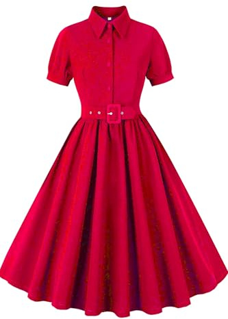 AXOE Women Rockabilly Dress 1940s 50s Style Vintage Outfit Belted Knee Length for Tea Party Work