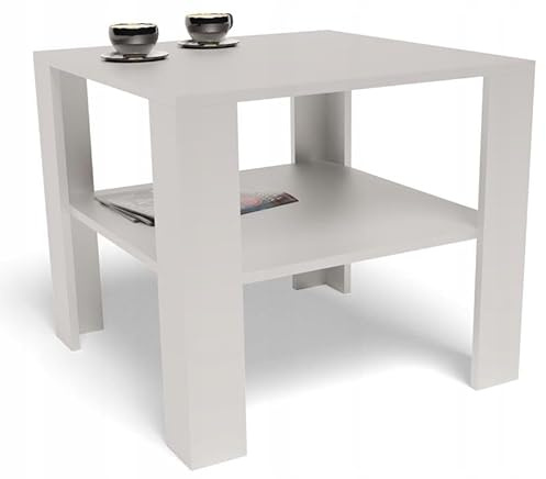 MATKAM Moderner Couchtisch 68x68 cm HOCH EX3, Hochwertiges Design, Perfekt für Wohnzimmer oder Büro, einfache Montage (Weiß)