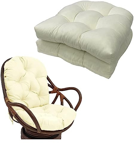ROUYA Juego De 2 Cojines De Asiento para Sillones De Interior Y Exterior， 48x48m Cojín con Respaldo para Sillas De Terraza. Cojín De Silla Mecedora para Jardín, Cojines Acolchados(Blanc)