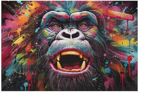 Gorilla Holzpuzzle Für Erwachsene Teenager Stress Abbauen Familien-Puzzlespiel Poster 1000-teiliges Puzzle Kinder Lernspiel （75×50cm）