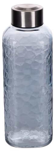 Villa d'Este Home Tivoli 1996 3er Set Wasserflasche 1L aus Glas, Deckel aus Kunststoff PP und Edelstahl, Pool Party