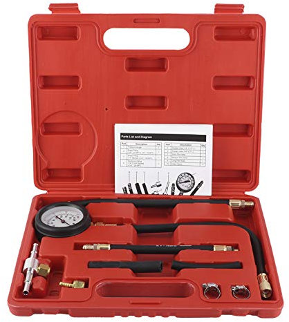 HAUTFENM uel Injection Tester Pump Pressure Gauge Meter 0‑100 PSI Compatible with Engines Includes Hoses, ittings, and Clamps or Testing Ideal or Most Vehicles