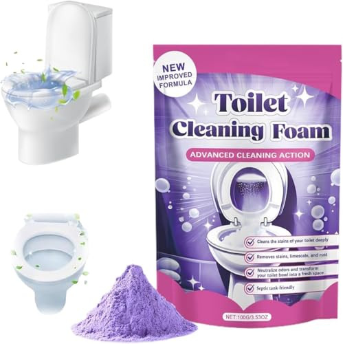 WC-Reiniger, Fizz WC Clean Reinigungsschaum, Insta-Action-Schaum für strahlend saubere Toilette ohne Aufwand, berührungsfrei schäumender Toilettenreiniger Kalklöserpulver (1, Lila)