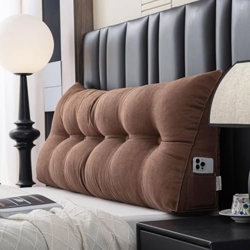 Rückenkissen Bett 140 cm Kaffee, Cozy Keilkissen Bettrückwand, Ergonomisch Lesekissen für Bett und Sofa, Rückenstützkissen mit Abnehmbarem und Waschbarem Bezug, Rückenlehne Kissen zum Kopfteil Bett