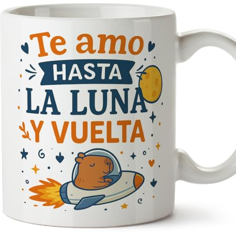 MUGFFINS taza enamorados Mug Te amo hasta la luna y vuelta en español | regalo original aniversario, capibaras, amor, novios, romántico, San Valentín, carpincho | capylove v2