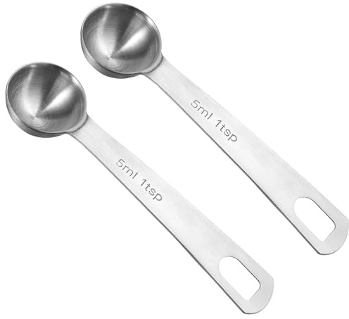 Lusofie 2 Pcs 1 Teaspoon Measuring Spoons 5ml Mini Spoons Stainless Steel Measuring Spoons for Kitchen Cooking Spoon Coffee Spoon (Silver)
