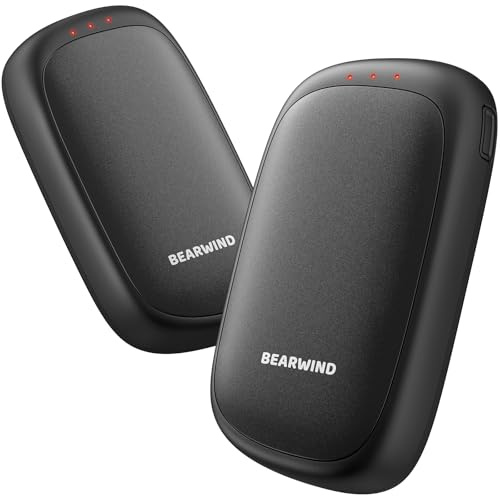 Bearwind Electric Hand Warmers Rechargeable - 2 Pack Magnetic Pocket Heater Handwarmers with AI Chips, Portable Hunting Gear, Reusable Winter Essentials, Gift Ideas for Men, Women, Outdoor (Black)