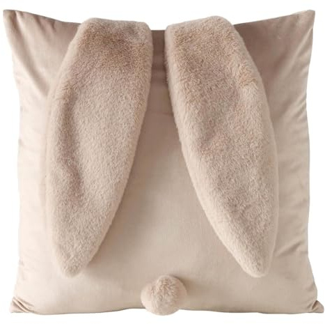 BOLTZE CONEJ Kissen - 45 x 45 cm - Taupe - Polyester - mit Hasenohren und Puschel