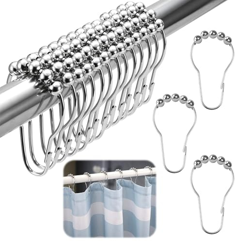 24 Pcs Shower Curtain Hooks, Stainless Steel Rust Proof Shower Curtain Rings Bath Curtain Rings for Bathroom Curtains Rods