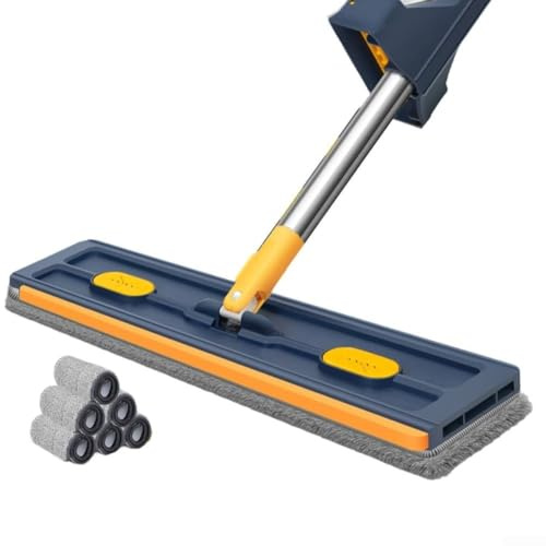 Mopa giratoria de 360 grados para limpiar azulejos de madera dura y ventanas con mango ajustable de acero inoxidable diseñado para un cuidado cómodo y eficaz del suelo (caja con azul oscuro)