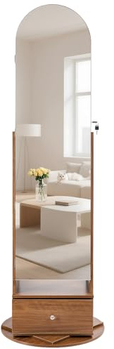 VEVOR 360° Swivel Jewelry Cabinet, 65.1-inch Tall, Full-Length Mirror with Storage, Standing Rotatable Jewelry Armoire Organizer, Lockable with 2 Keys, Accessory Pouches, Storage Shelves and Drawer