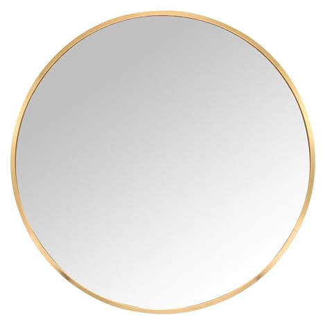 Relaxdays runder Spiegel, Ø 70 cm, mit Rahmen, Wandspiegel für Flur, Bad, Wohnzimmer, Flurspiegel zum Aufhängen, Gold