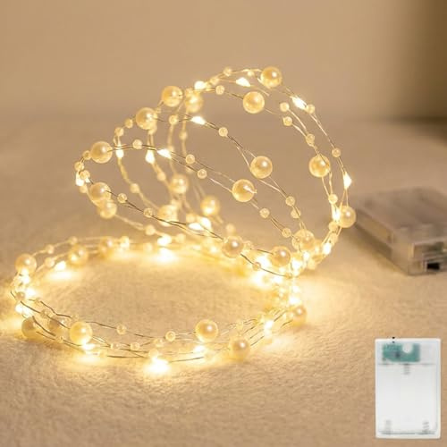 Afaiup Lichterkette Perlen, 2m 20 LED lichterkette innen batterie mit Timer | Warmweißes Licht lichterkette innen für Hochzeit, Geburtstag, Weihnachten, Schlafzimmer, Wohnzimmer Dekoration
