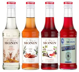 MONIN Sirup Probierset Winter 4x0,25l - Zimt, Rohzucker, Grenadine, Bitter | Cocktailsirup Set für Glühwein, Kaffee & Punsch - Alkoholfreie Mischgetränke - Hochwertiges Geschenkset für Winter-Drinks