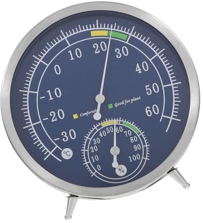 HYTROVE Thermomètre-Hygromètre à Aiguille en Acier Inoxydable, Mesure Température et Humidité, Installation Murale Table, Usage Intérieur et Serrage, Maison et Jardin