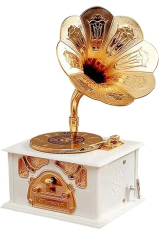 ordinarYone Elegant European Antique Gramophone Music Box With Drawer Wind Up Mechanical Phonograph Model Jewelry Box Home Decors