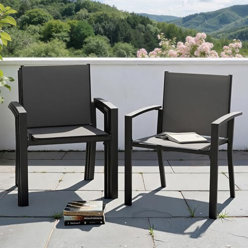 UDPATIO Gartenstühle Stapelbar 4er Set, Gartenstuhl Hochlehner, Balkonstuhl Wetterfest, Stapelstühle, Essstühle, Terrassenstühle Wetterfest 160kg Belastbar, Garten Stühle für Balkon, Terrasse, Grau