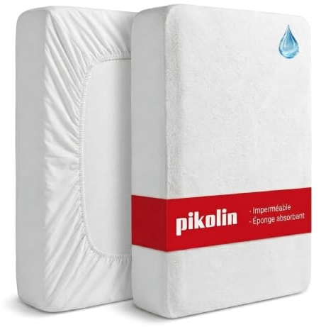 Pikolin Home - Pack de 2 Protector de Colchón Impermeable Rizo y Transpirable Absorbente, Certificado Oeko-Tex, para Cama de 90, hasta 32 cm de Altura - Cubrecolchón 90 x 190/200 cm