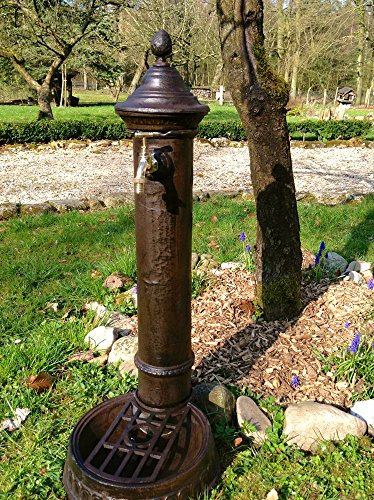 Antikas | Standbrunnen mit Messing-Hahn | Wasserzapfstelle | 72 x 26 x 31 cm | Aluminium