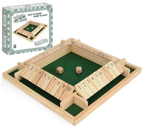 Toyrific 4 Player Shut The Box Game, Wooden Table Dice Classic Kids Family Travel Game