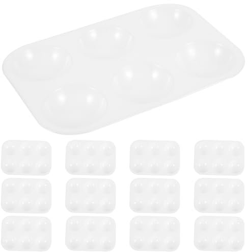 Rosenice 12 StüCk Kunststoff Mischpalette Weiß 6 FäCher Zum Mischen Von Acrylfarben Aquarellfarben Und ÖLfarben FüR KüNstler Malprojekte Und Kunstunterricht