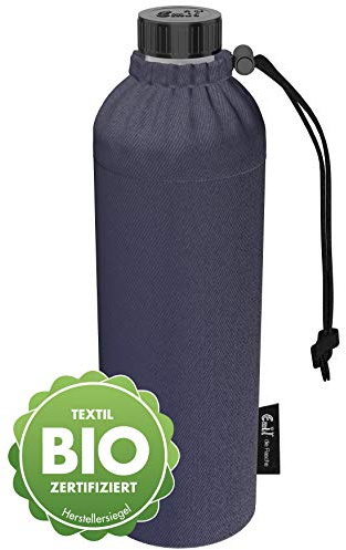 Emil Trinkflasche aus Glas für Mädchen & Jungen isolierte Glasflasche für Schule, Freizeit, Sport: Kinder & Eltern BIO Jeans 0,75l
