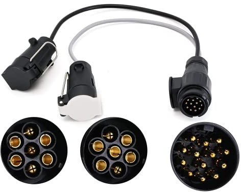 EVERGD Trailer Truck Caravan Electric Plug Adapter 13 Pin to 7 Pin Plug N & S Euro Socket Towbar Towing Electric Conversion Adapter Lead-Twin 7 pin, Copper, Twist and Lock, 12V, 35cm