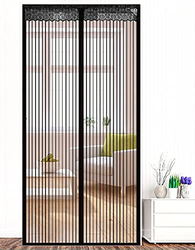 Liveinu Fliegengitter Tür Insektenschutz Magnet Fliegen Gitter Vorhang Fliegenvorhang für Balkontür Wohnzimmer Klettband Fassung 80cm X 210cm Schwarz (Klettband version)