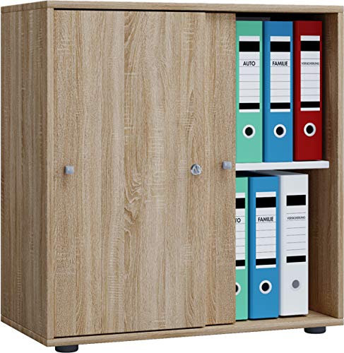 VCM Büroschrank mit 2 Fächern | moderner Aktenschrank mit Schiebetüren und Schloss | Maße ca. B. 70 x H. 73 x T. 37 cm – Lona 2-Fach abschließbar