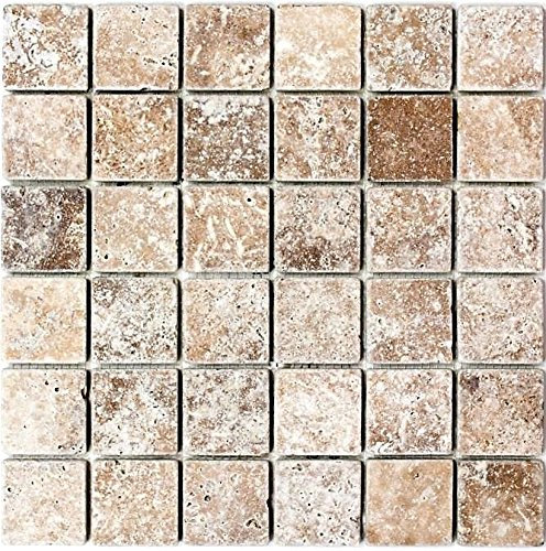 Mosaik Fliese Travertin Naturstein walnuss Noce Antique für WAND BAD WC DUSCHE KÜCHE FLIESENSPIEGEL THEKENVERKLEIDUNG BADEWANNENVERKLEIDUNG Mosaikmatte Mosaikplatte