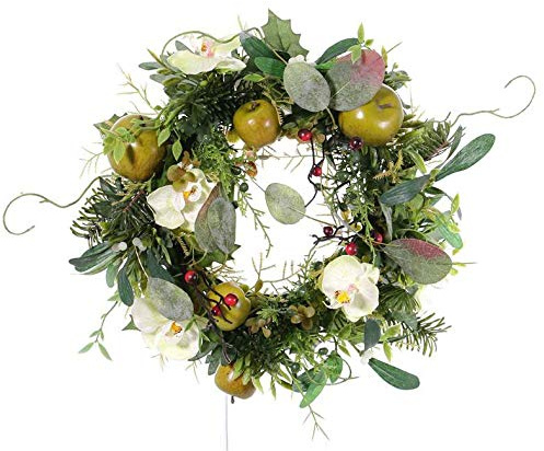 artplants.de Türkranz Winterkranz Isabelle, Orchidee, Apfel, Creme, Ø 30cm - Künstlicher Kranz